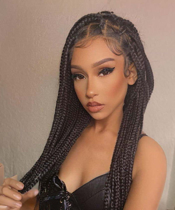 Large Knotless Box Braids Over Hip-Length 36"Full Handmade Lace Square Braided Wig
