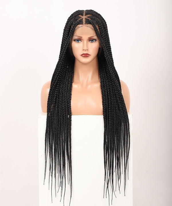 36" Full Lace Over Hip-Length Knotless Medium Triangle Box Braids Wig