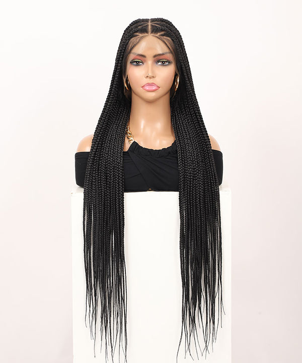 Box Braids Over Hip-Length 36" Full Lace Small Triangle Parts Knotless Braids Wig