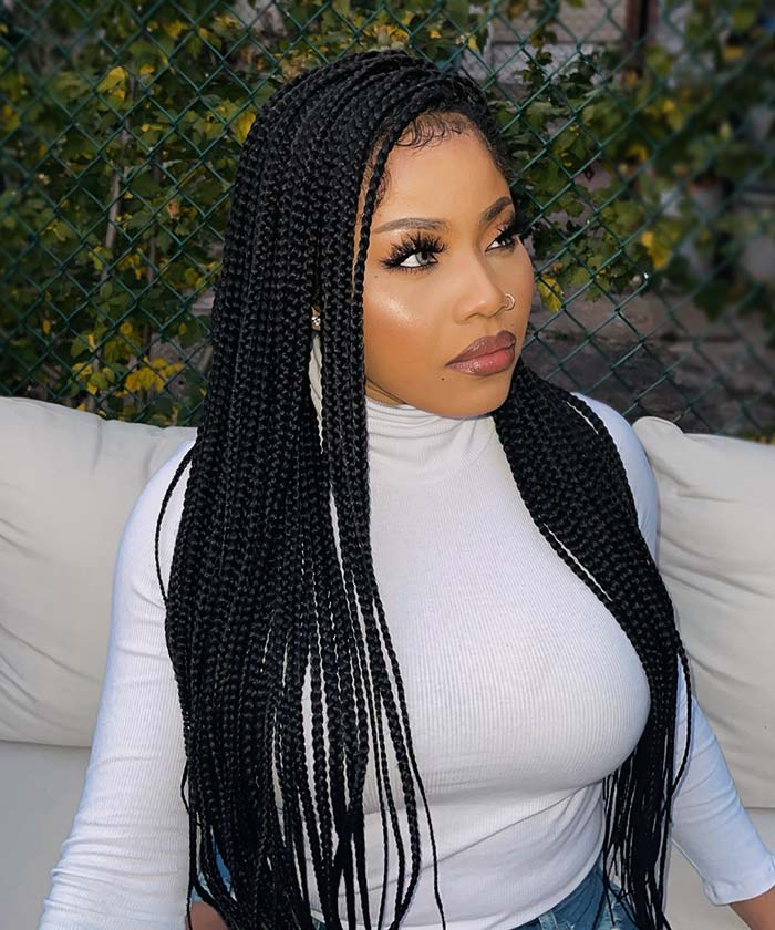 Knotless Box Braids Over Hip-Length 36 Full Double Lace Small Square  Braided Wig