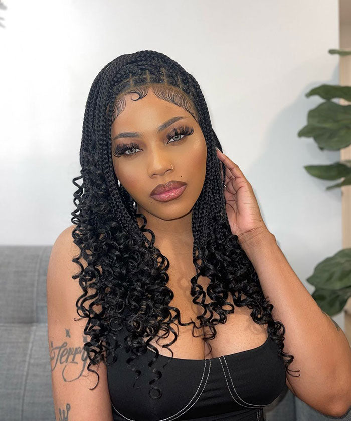 FANCIVIVI 24 Box Braids with Curly Ends Braided Wig