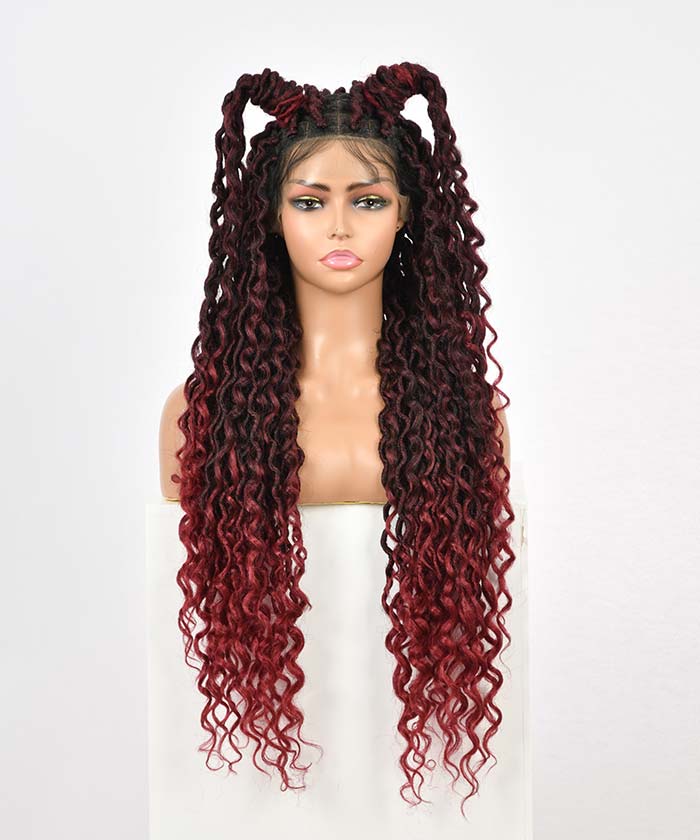 Locs with Curly Ends - FANCIVIVI 32 Inch Boho Curls Locs Braided Wig Red Detail 5