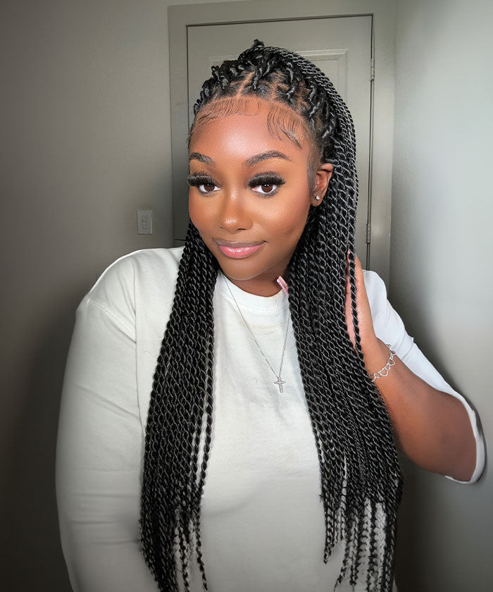 FANCIVIVI 36 Small Square Knotless Twists Braids Wig fancivivi Over Hip-Length Full Hand Tied HD Lace Braided Wigs