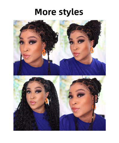 Boho Medium Knotless Box Braids with Curls Over Hip-Length 36