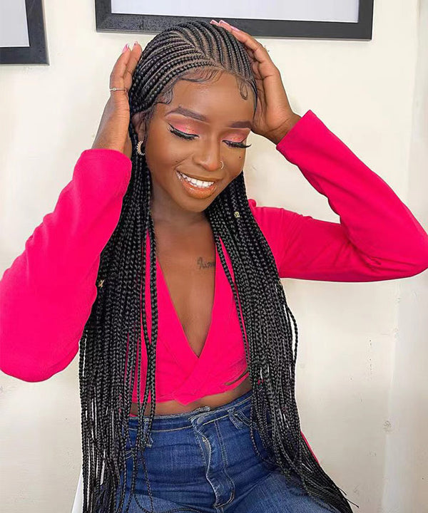 Cornrow Braids FANCIVIVI 36" Over Hip-Length 13*7 Hand Tied HD Lace Fulani Box Braided Wig
