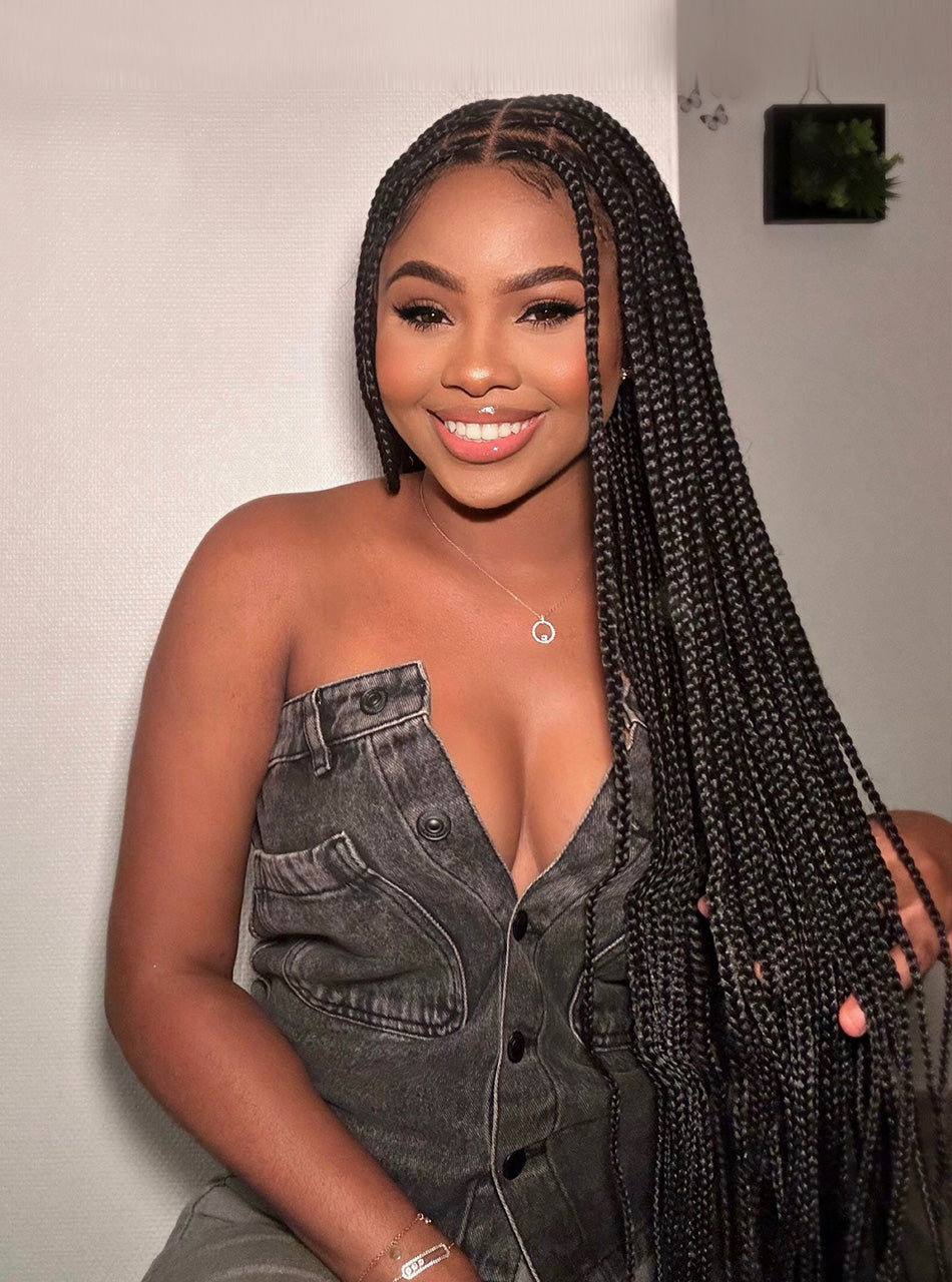 Braided Wigs for African American Women Full Double Lace Front Square  Knotless Box Braid Wig with Baby Hair Japan-made Lightweight Synthetic  Black