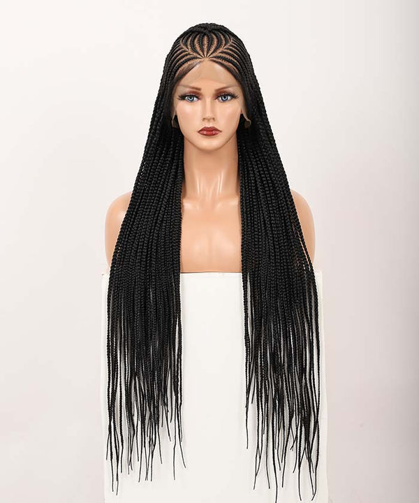 Criss Cross Cornrows FANCIVIVI 36"sur la longueur des hanches 13 * 7 perruque tressée en boîte peul en dentelle HD nouée à la main