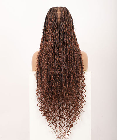 Boho Medium Knotless Box Braids with Curls Over Hip-Length 36