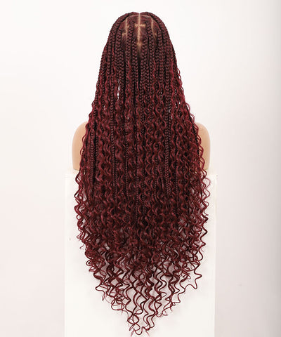Boho Medium Knotless Box Braids with Curls Over Hip-Length 36