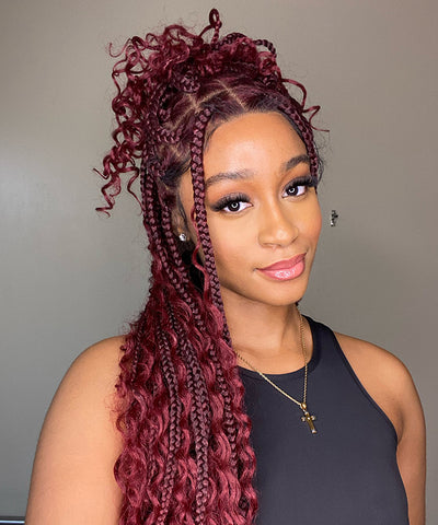 Boho Medium Knotless Box Braids with Curls Over Hip-Length 36