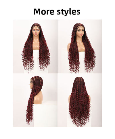 Boho Medium Knotless Box Braids with Curls Over Hip-Length 36
