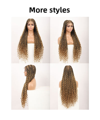 Boho Medium Knotless Box Braids with Curls Over Hip-Length 36