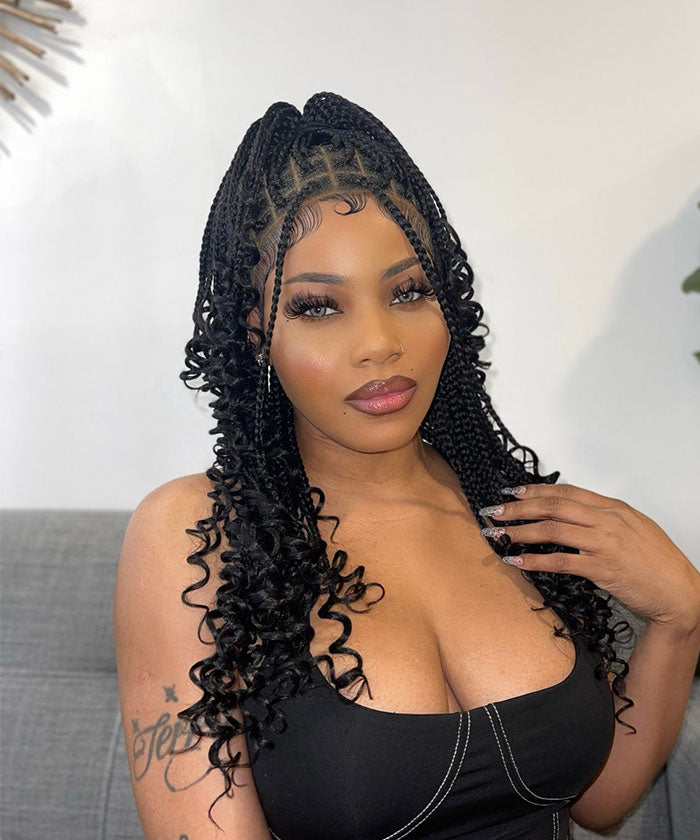 Box Braids with Curly Ends - FANCIVIVI 24 Inch Box Braided Wig 4