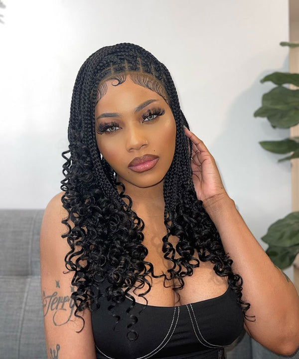 Box Braids with Curly Ends - FANCIVIVI 24 Inch Box Braided Wig