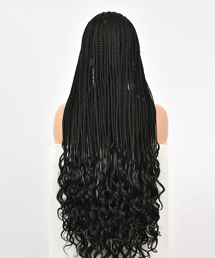 Knotless Braids with Curls - FANCIVIVI 36 Inch Box Braid Wig Black Detail 