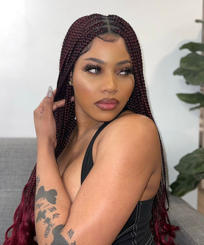 Knotless Braids with Curls - FANCIVIVI 36 Inch Box Braid Wig Red
