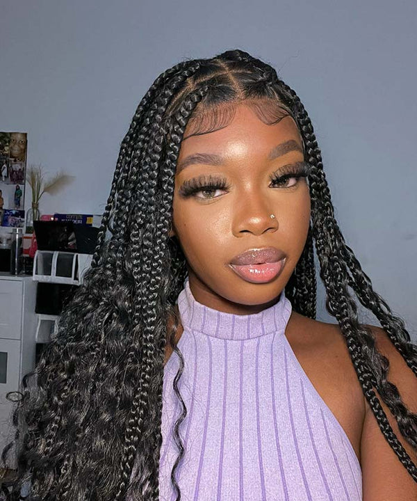 Medium Knotless Box Braids with Curls - FANCIVIVI Braided Wig 6