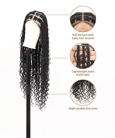 Boho Medium Knotless Box Braids with Curls Over Hip-Length 36