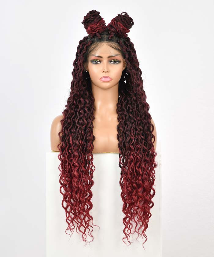 Locs with Curly Ends - FANCIVIVI 32 Inch Boho Curls Locs Braided Wig Red Detail