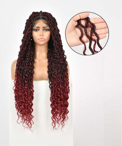 Locs with Curly Ends - FANCIVIVI 32 Inch Boho Curls Locs Braided Wig Red Detail 3