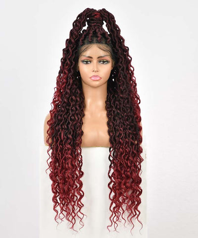 Locs with Curly Ends - FANCIVIVI 32 Inch Boho Curls Locs Braided Wig Red Detail 6