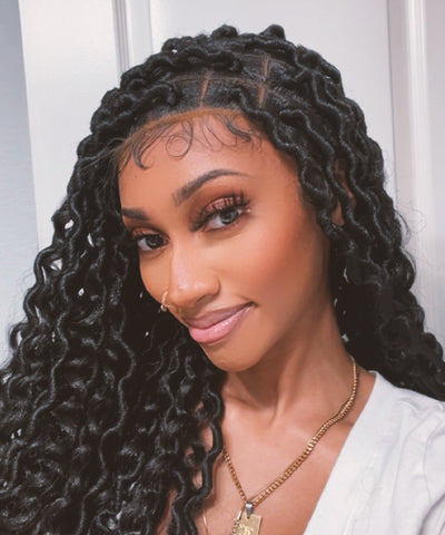 Locs with Curly Ends - FANCIVIVI 32 Inch Boho Curls Locs Braided Wig 3